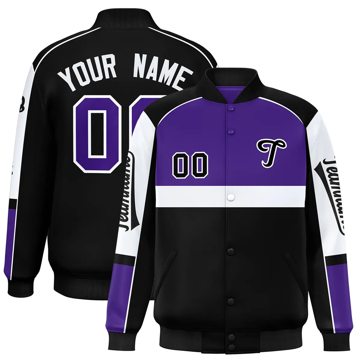 Purple Black Varsity Full-Snap Raglan Letterman Jacket