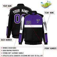 Purple Black Varsity Full-Snap Raglan Letterman Jacket 2