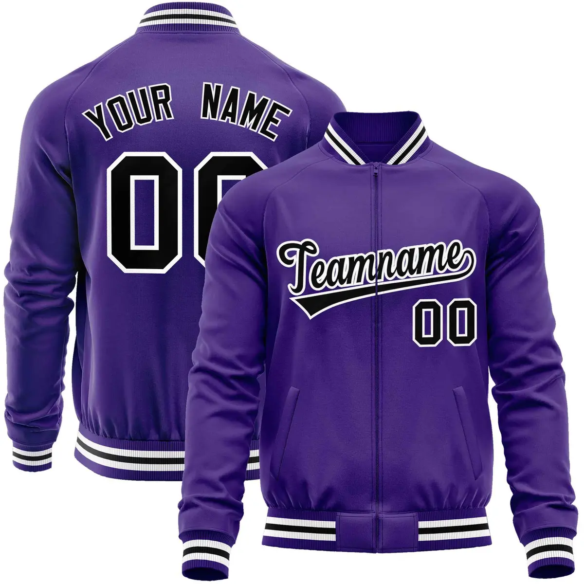 Purple Black Varsity Full-Zip Letterman Baseball Jacket