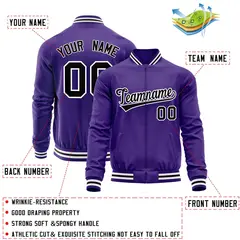Purple Black Varsity Full-Zip Letterman Baseball Jacket 4