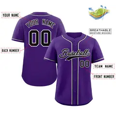 Purple Black-White Authentic Classic Baseball Jersey 2