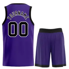 Purple Black-White Bull Classic Curved Basketball Jersey 2