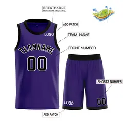 Purple Black-White Bull Classic Curved Basketball Jersey 3