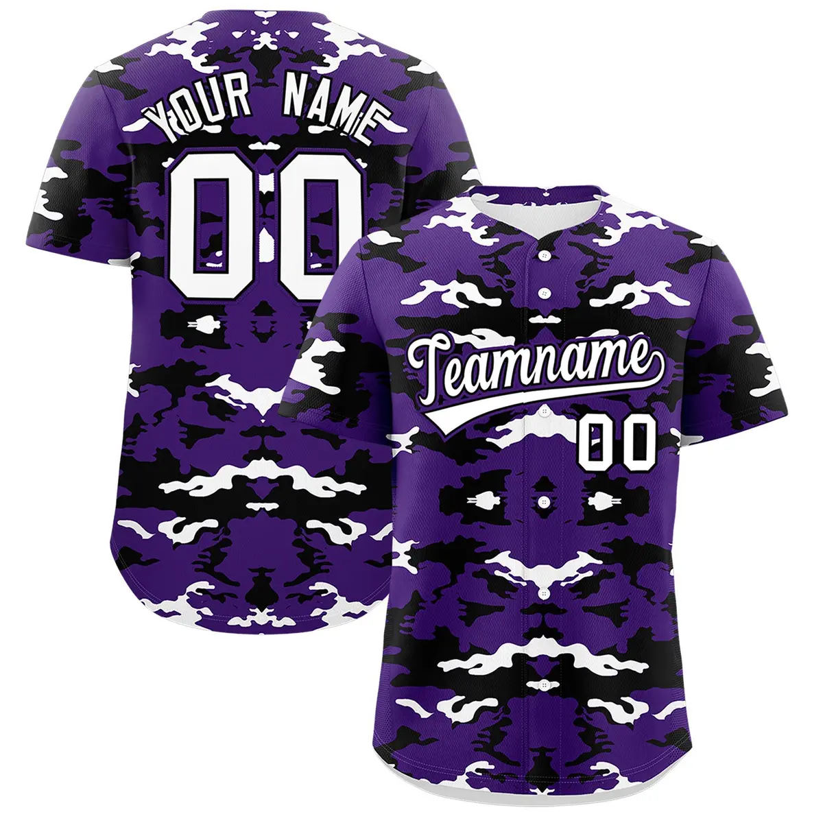 Purple Black-White Camo Authentic Baseball Jersey