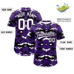 Purple Black-White Camo Authentic Baseball Jersey 2