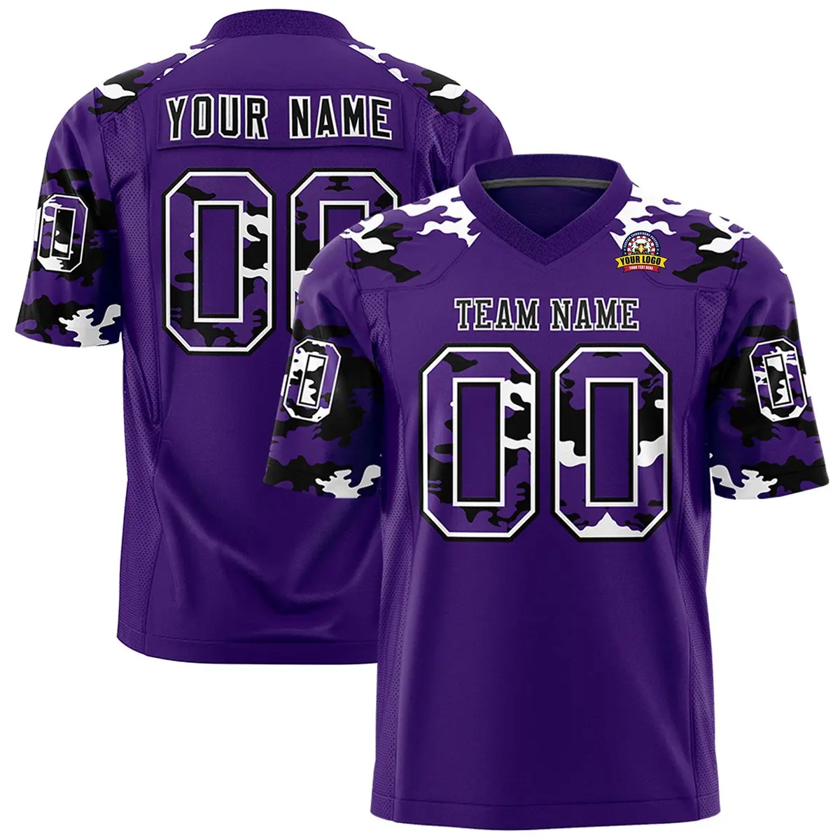 Purple Black-White Camo Authentic Football Jersey