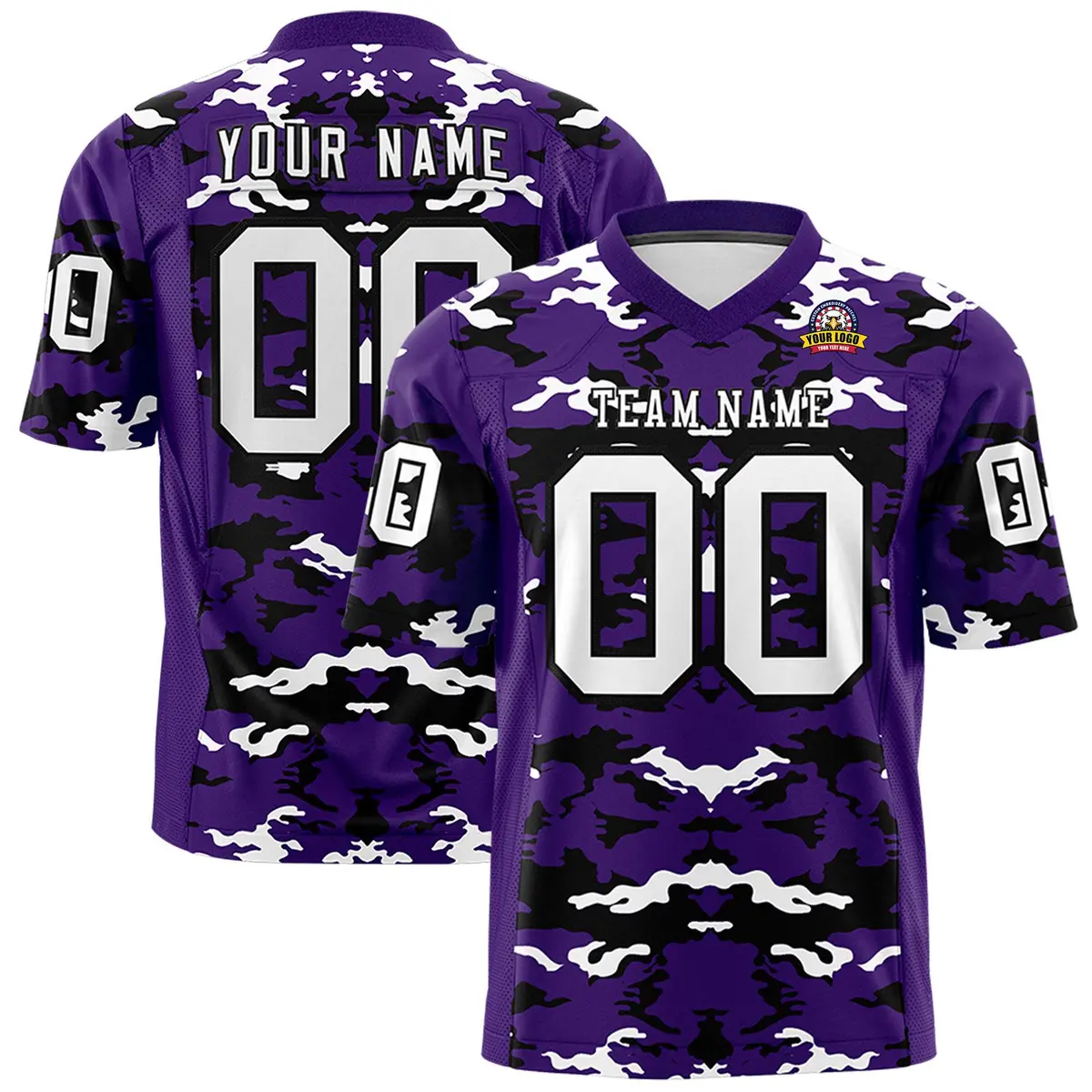 Purple Black-White Camo Authentic Football Jersey