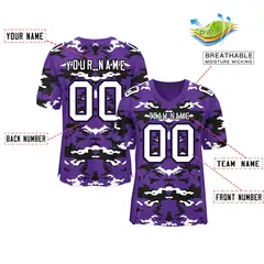 Purple Black-White Camo Authentic Football Jersey 2