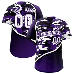 Purple Black White Camo Gradient Fashion Baseball Jersey 1