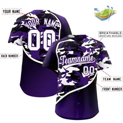 Purple Black White Camo Gradient Fashion Baseball Jersey 2