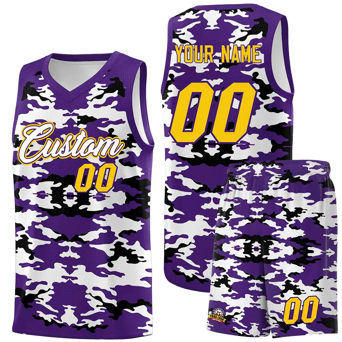 Purple Black-White Camo Sports Uniform Basketball Jersey