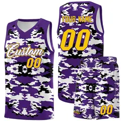 Purple Black-White Camo Sports Uniform Basketball Jersey