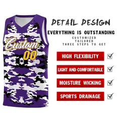 Purple Black-White Camo Sports Uniform Basketball Jersey 2