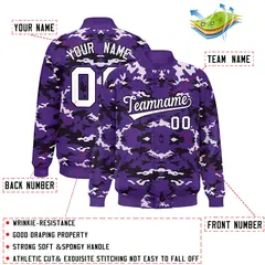 Purple Black-White Camo Varsity Full-Snap Letterman Jacket 2