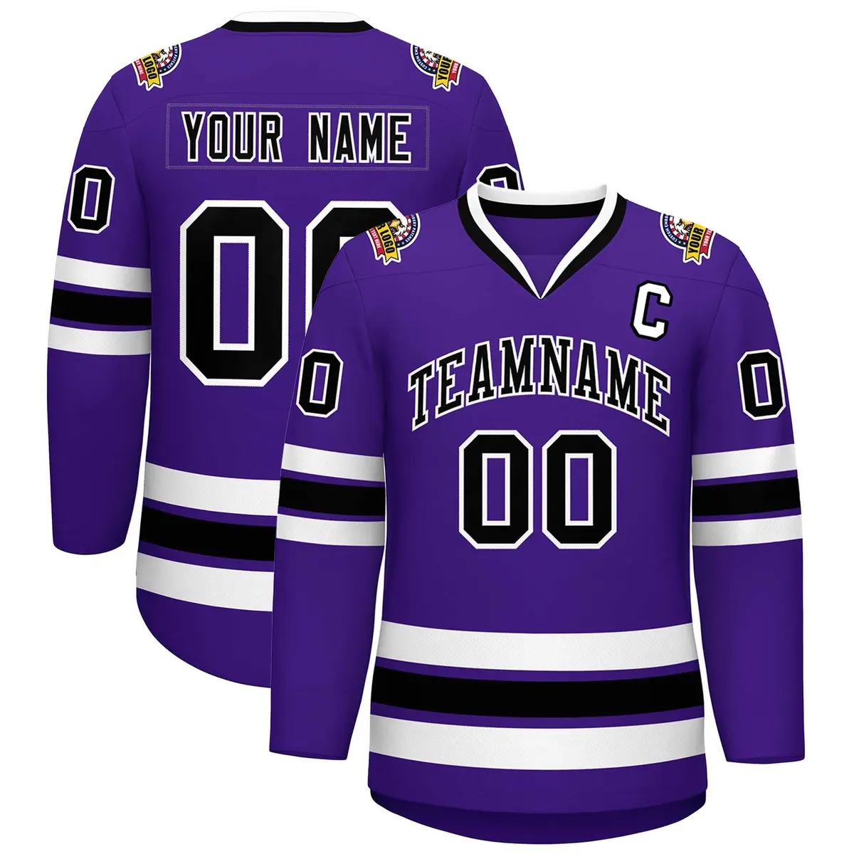 Purple Black-White Classic Style Hockey Jersey