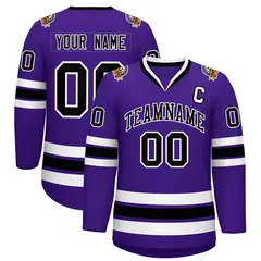 Purple Black-White Classic Style Hockey Jersey