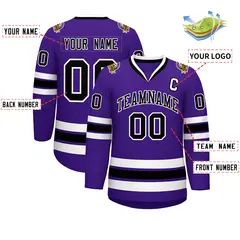 Purple Black-White Classic Style Hockey Jersey 2