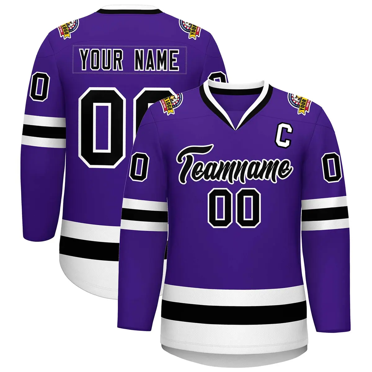 Purple Black-White Classic Style Hockey Jersey