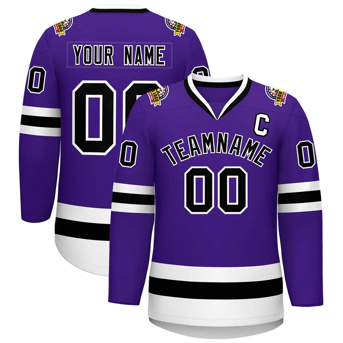 Purple Black-White Classic Style Hockey Jersey