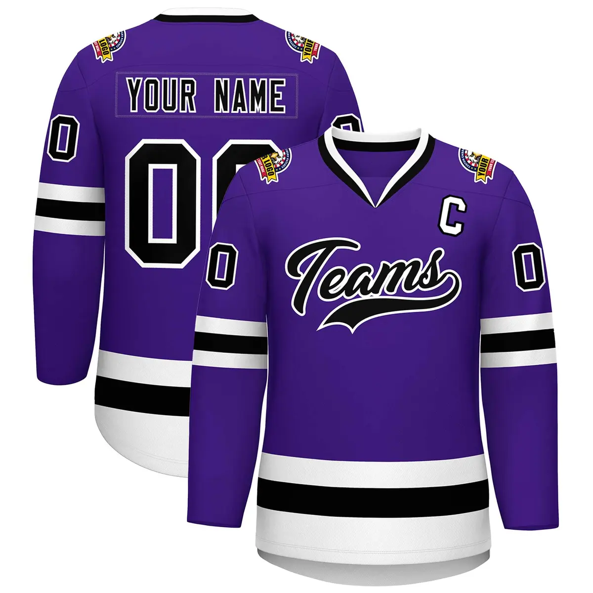 Purple Black-White Classic Style Hockey Jersey