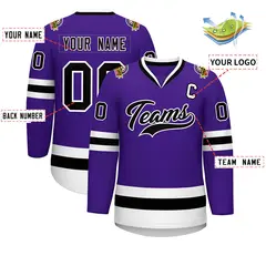 Purple Black-White Classic Style Hockey Jersey 2
