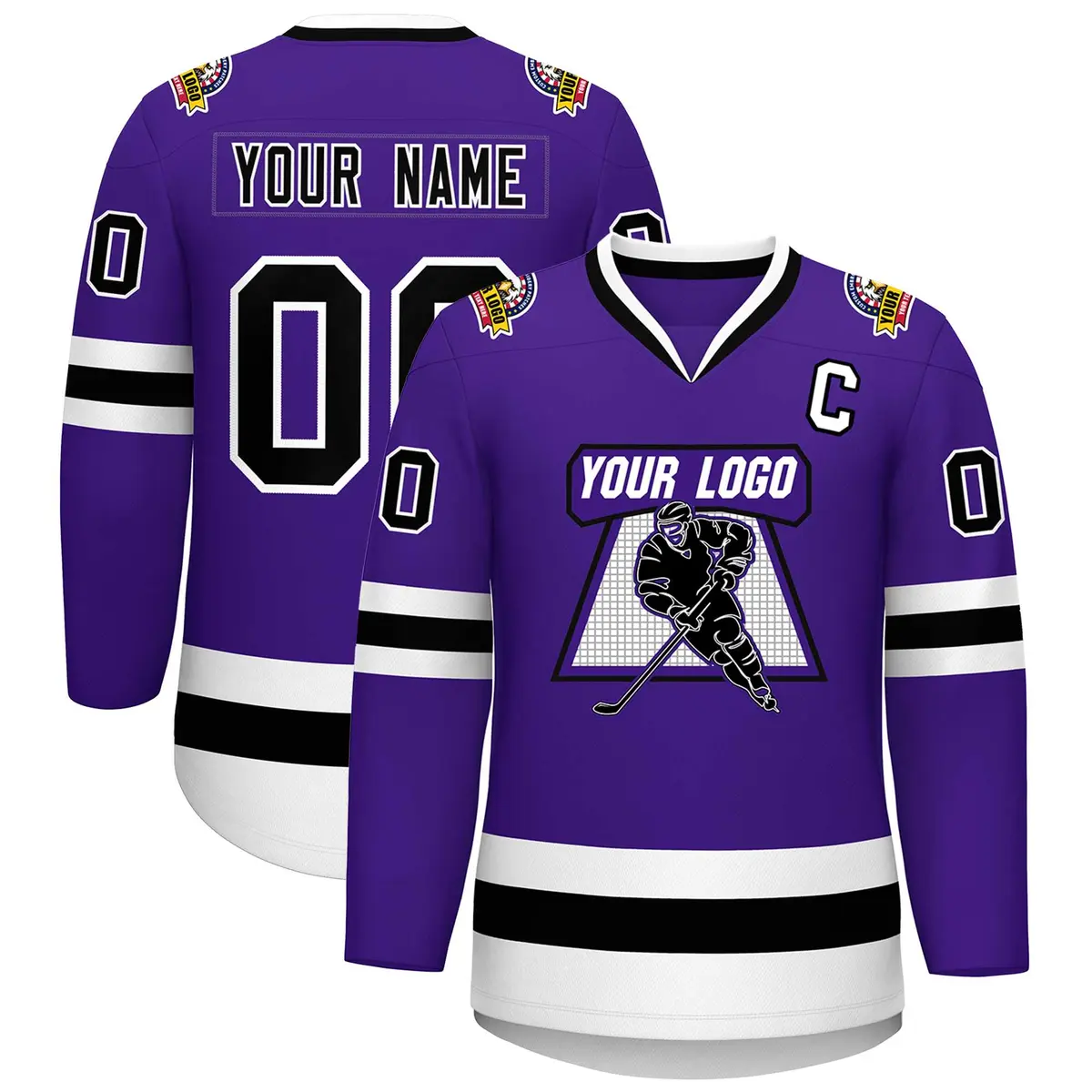 Purple Black-White Classic Style Hockey Jersey