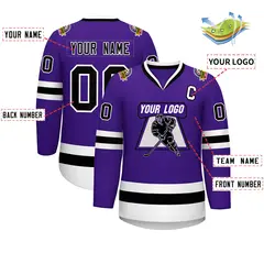 Purple Black-White Classic Style Hockey Jersey 2