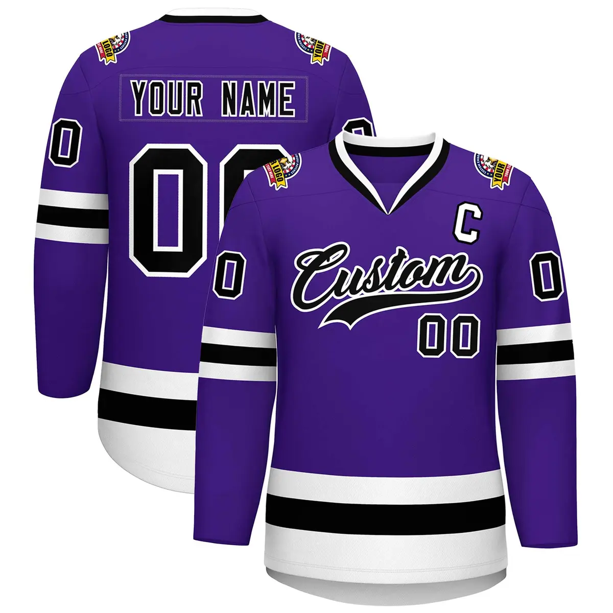 Purple Black-White Classic Style Hockey Jersey