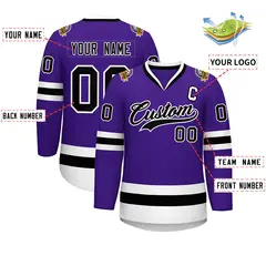 Purple Black-White Classic Style Hockey Jersey 2