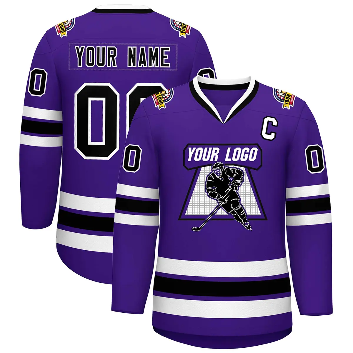 Purple Black-White Classic Style Hockey Jersey