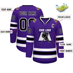 Purple Black-White Classic Style Hockey Jersey 2
