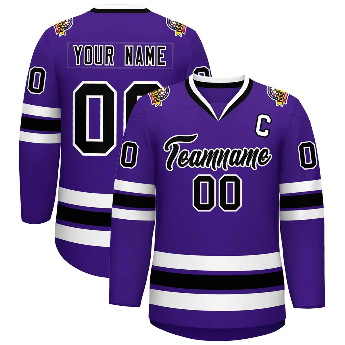 Purple Black-White Classic Style Hockey Jersey