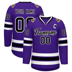 Purple Black-White Classic Style Hockey Jersey 1