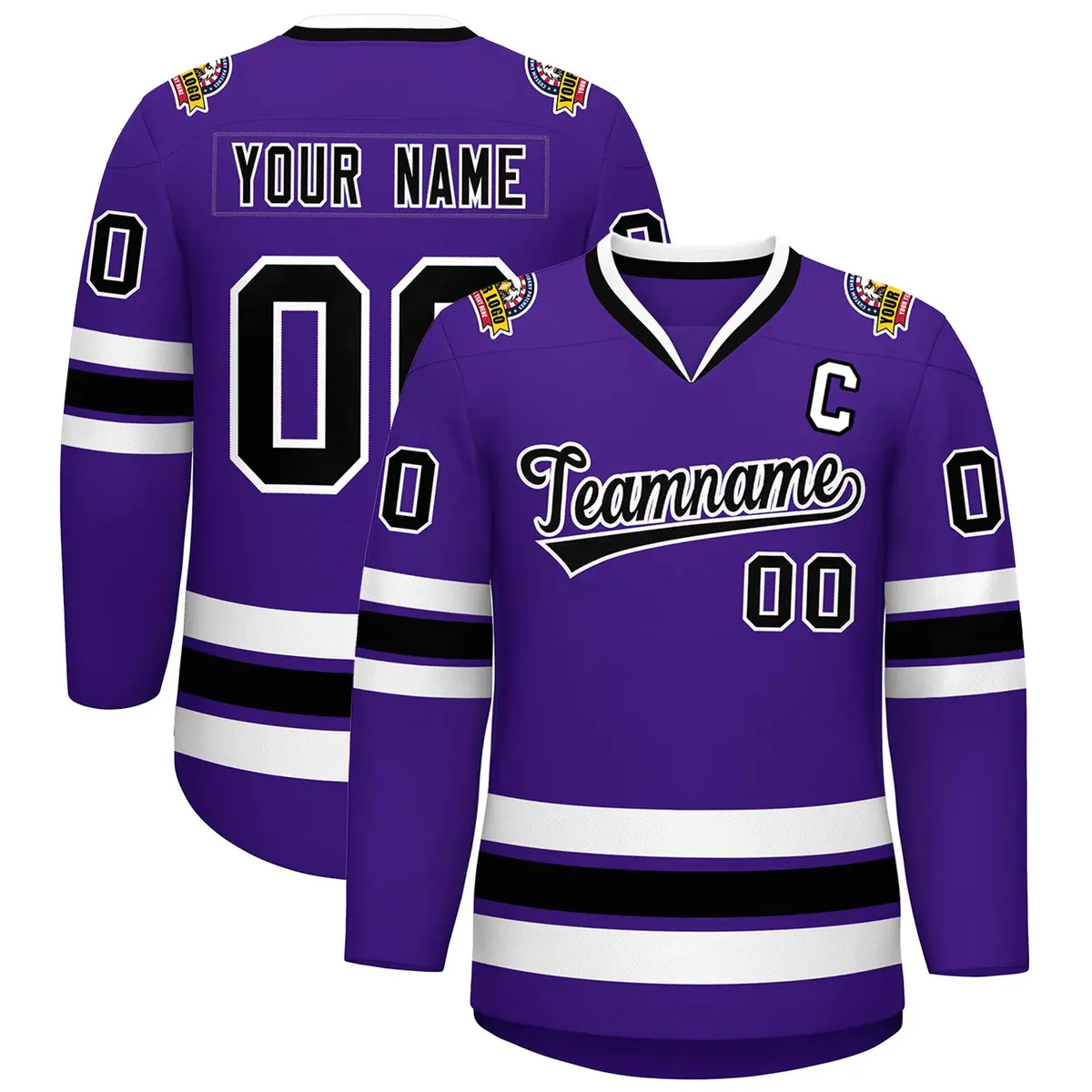 Purple Black-White Classic Style Hockey Jersey
