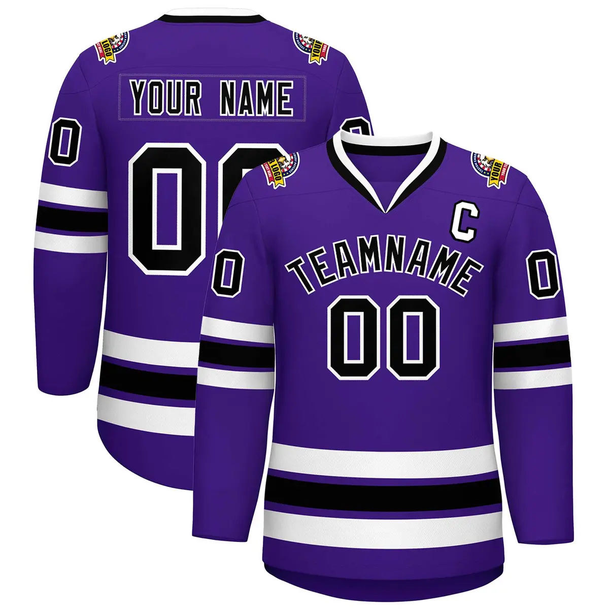 Purple Black-White Classic Style Hockey Jersey