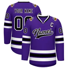 Purple Black-White Classic Style Hockey Jersey