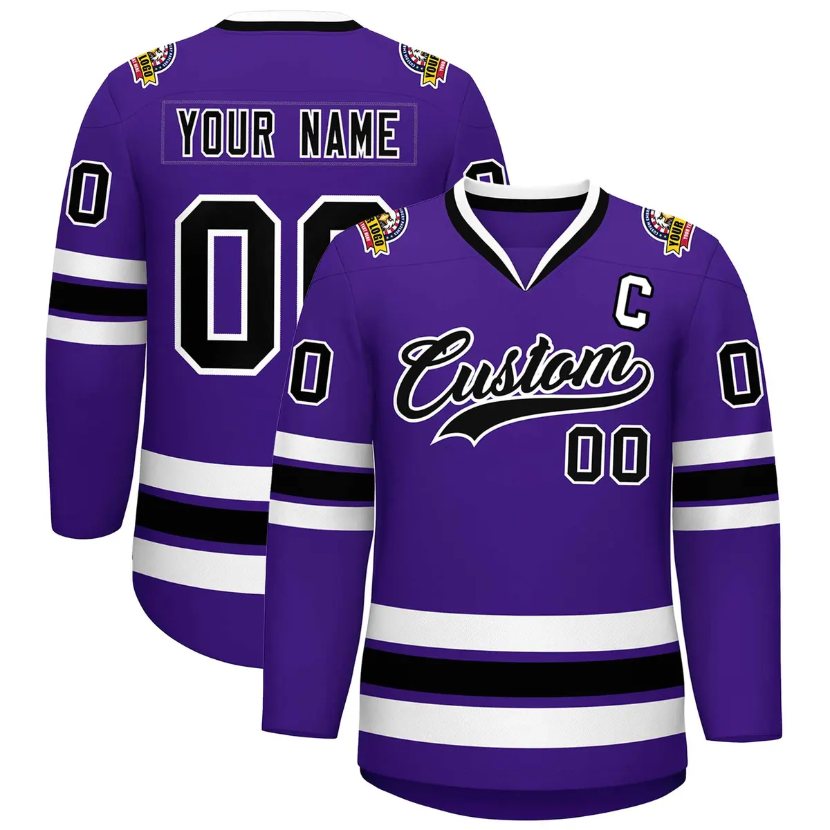 Purple Black-White Classic Style Hockey Jersey