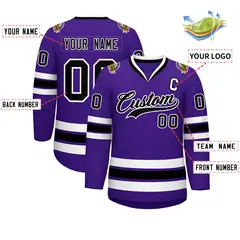 Purple Black-White Classic Style Hockey Jersey 2