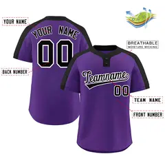 Purple Black-White Classic Two-Button Softball Jersey 2
