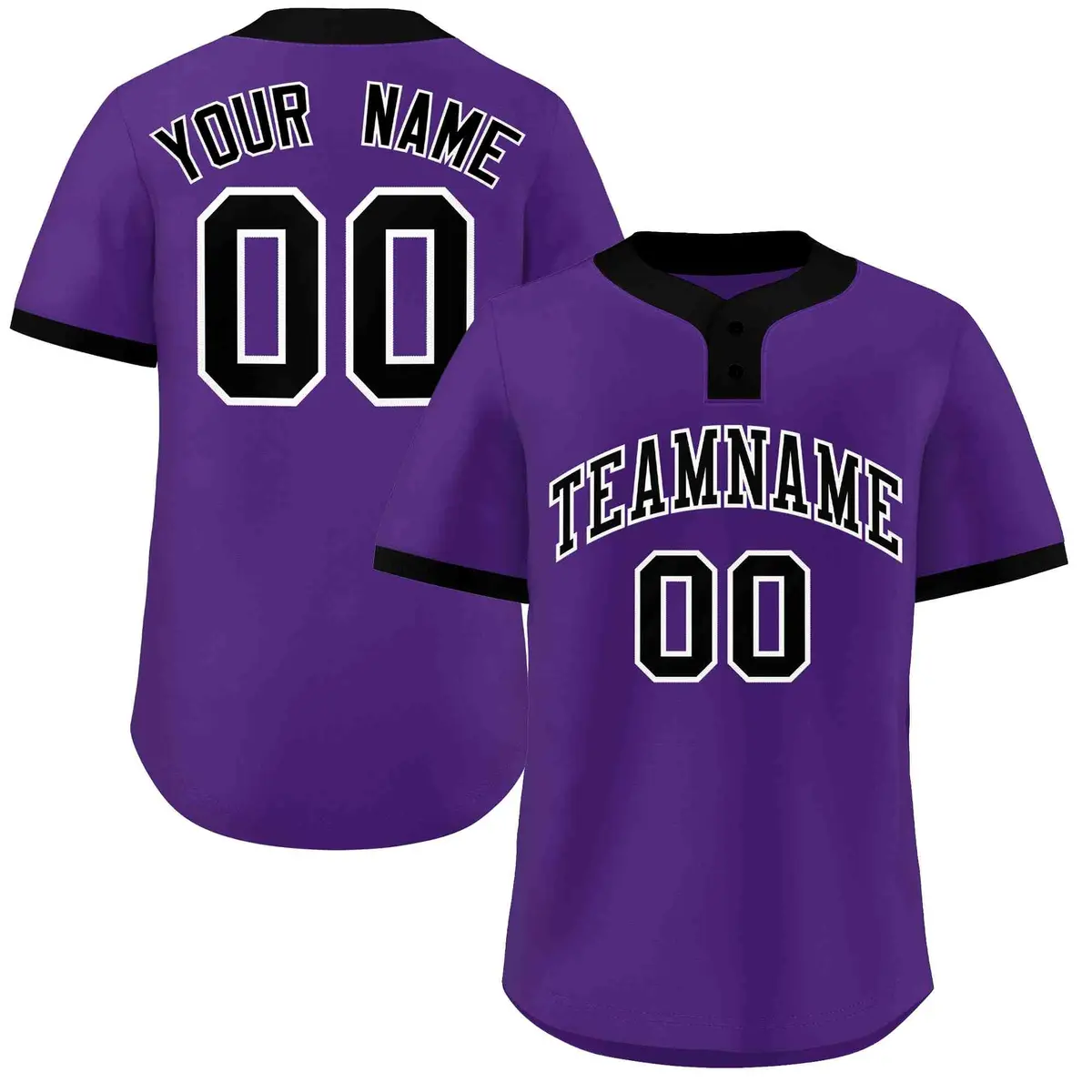 Purple Black-White Classic Two-Button Softball Jersey