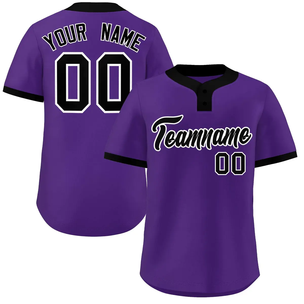 Purple Black-White Classic Two-Button Softball Jersey