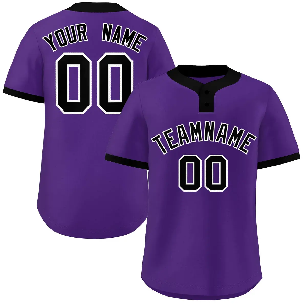 Purple Black-White Classic Two-Button Softball Jersey