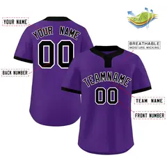 Purple Black-White Classic Two-Button Softball Jersey 2
