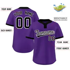 Purple Black-White Classic Two-Button Softball Jersey 2
