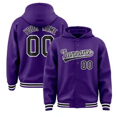 Purple Black-White Classic Varsity Letterman Jacket Hoodie