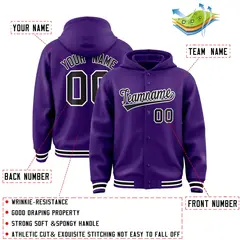 Purple Black-White Classic Varsity Letterman Jacket Hoodie 4