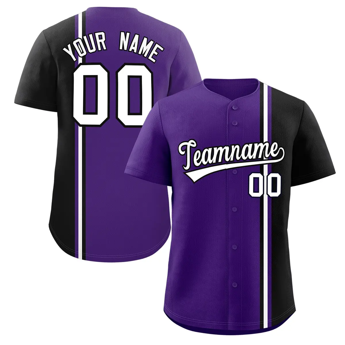 Purple Black-White Color Block Authentic Baseball Jersey
