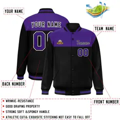 Purple Black-White Color Block Lettermen Baseball Jacket 2