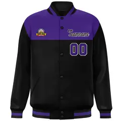 Purple Black-White Color Block Lettermen Baseball Jacket 3