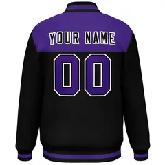 Purple Black-White Color Block Lettermen Baseball Jacket 4